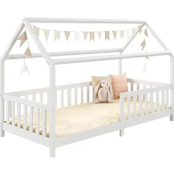 Lit cabane NINA 90 x 190 cm, en pin massif lasuré blanc