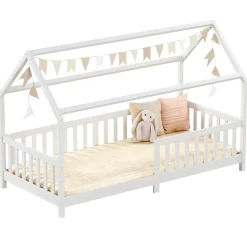 Lit cabane NINA 90 x 190 cm, en pin massif lasuré blanc