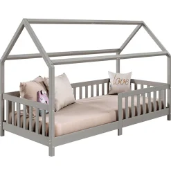 Lit cabane NINA 90 x 190 cm, en pin massif lasuré gris