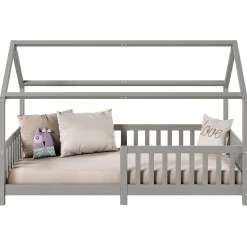 Lit cabane NINA 90 x 190 cm, en pin massif lasuré gris