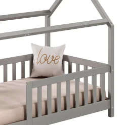 Lit cabane NINA 90 x 190 cm, en pin massif lasuré gris