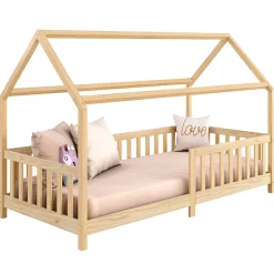 Lit cabane NINA 90 x 190 cm, en pin massif finition naturelle