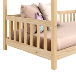 Lit cabane NINA 90 x 190 cm, en pin massif finition naturelle