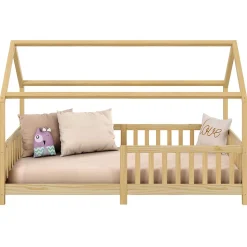 Lit cabane NINA 90 x 190 cm, en pin massif finition naturelle