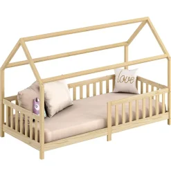 Lit cabane NINA 90 x 190 cm, en pin massif finition naturelle