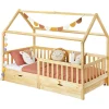 Lit cabane NUNA avec tiroirs, 90 x 200 cm en pin massif finition naturelle