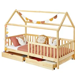 Lit cabane NUNA avec tiroirs, 90 x 200 cm en pin massif finition naturelle