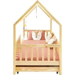 Lit cabane NUNA avec tiroirs, 90 x 200 cm en pin massif finition naturelle