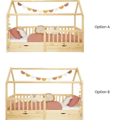 Lit cabane NUNA avec tiroirs, 90 x 200 cm en pin massif finition naturelle