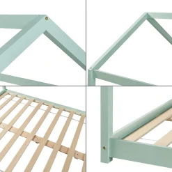 Lit cabane pour enfant Cerro bois de pin contreplaqué 140 x 200 cm vert menthe en.casa