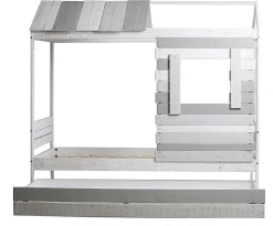 Lit cabane pour enfant en bois coloris blanc, gris - couchage 90 x 190 cm - Longueur 200 x Profondeur 102 x Hauteur 181 cm