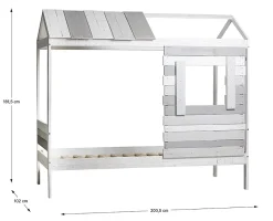 Lit cabane pour enfant en bois coloris blanc, gris - couchage 90 x 190 cm - Longueur 200 x Profondeur 102 x Hauteur 181 cm