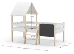 Lit cabane pour enfant en bois coloris blanc, couchage 90 x 190 cm - Longueur 203 x Profondeur 123 x Hauteur 164 cm