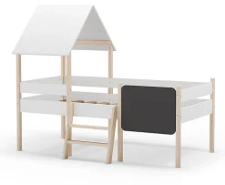 Lit cabane pour enfant en bois coloris blanc, couchage 90 x 190 cm - Longueur 203 x Profondeur 123 x Hauteur 164 cm