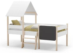 Lit cabane pour enfant en bois coloris blanc, couchage 90 x 190 cm - Longueur 203 x Profondeur 123 x Hauteur 164 cm
