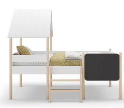 Lit cabane pour enfant en bois coloris blanc, couchage 90 x 190 cm - Longueur 203 x Profondeur 123 x Hauteur 164 cm