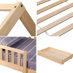 Lit cabane pour enfant 190x90cm en bois avec tiroirs MARCEAU - HAPPY GARDEN
