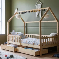 Lit cabane pour enfant 190x90cm en bois avec tiroirs MARCEAU - HAPPY GARDEN