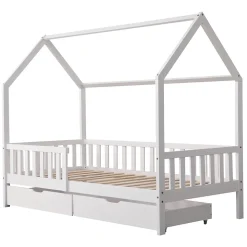 Lit cabane pour enfant 190x90cm blanc avec tiroirs MARCEAU - HAPPY GARDEN