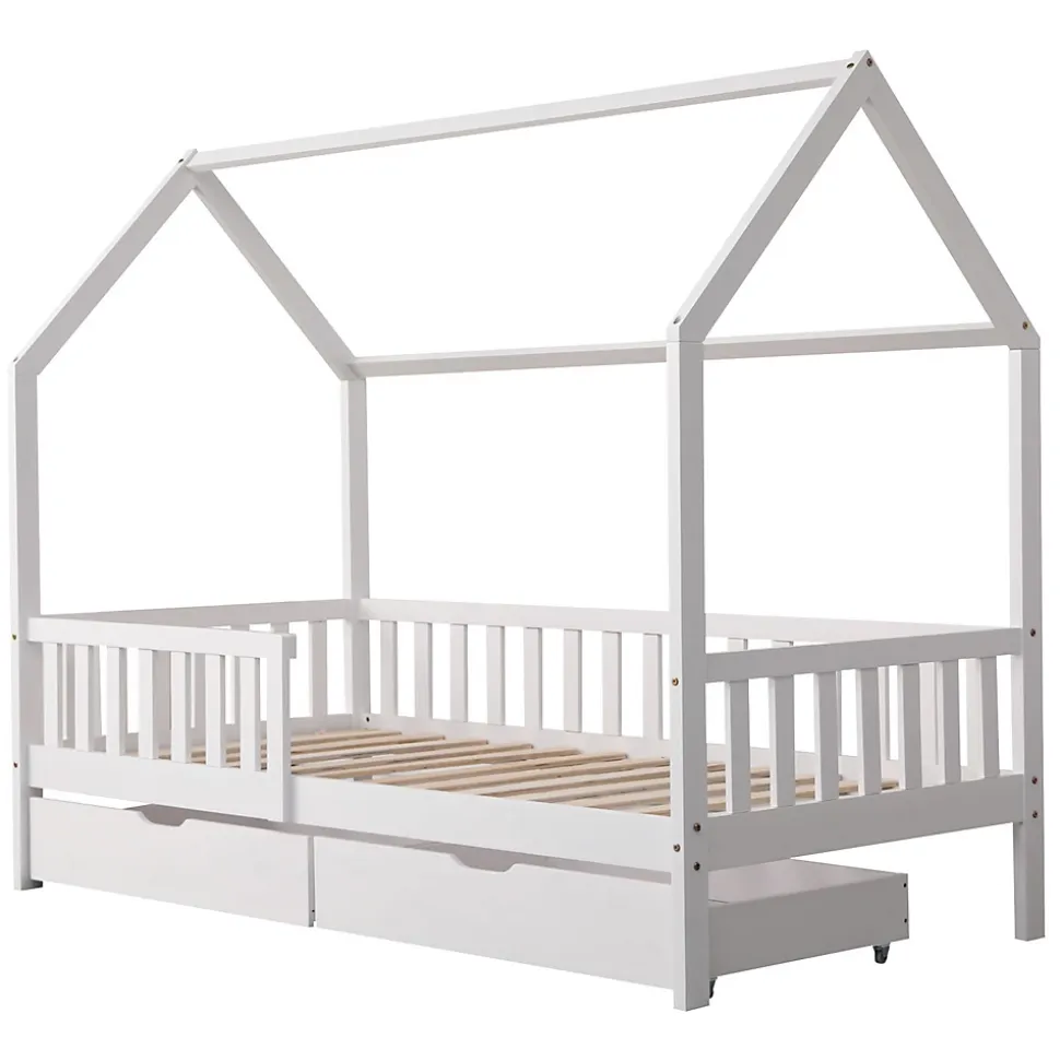 Lit cabane pour enfant 190x90cm blanc avec tiroirs MARCEAU - HAPPY GARDEN