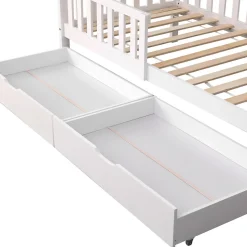 Lit cabane pour enfant 190x90cm blanc avec tiroirs MARCEAU - HAPPY GARDEN