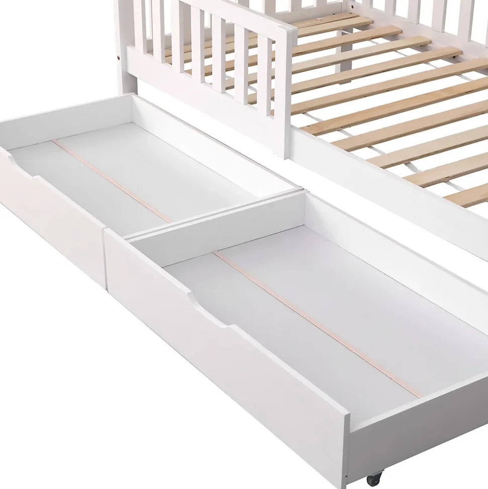 Lit cabane pour enfant 190x90cm blanc avec tiroirs MARCEAU - HAPPY GARDEN