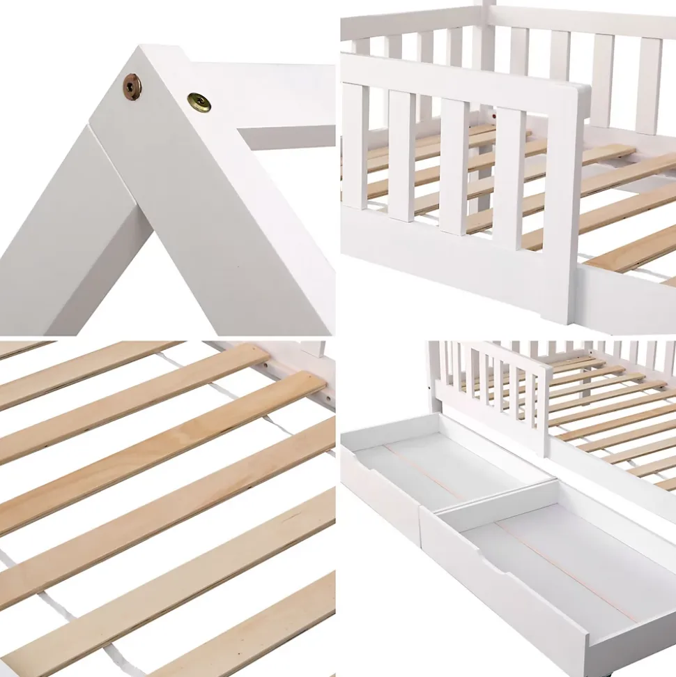 Lit cabane pour enfant 190x90cm blanc avec tiroirs MARCEAU - HAPPY GARDEN
