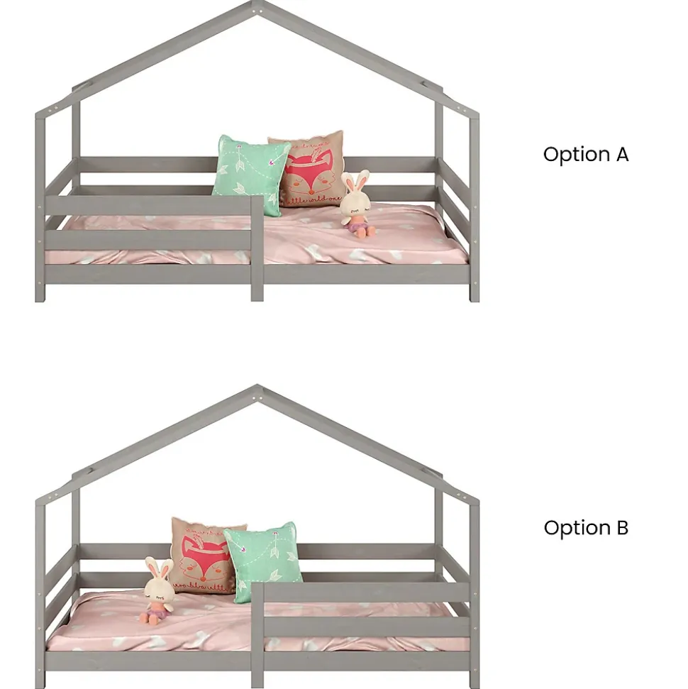 Lit cabane RENA 90 x 200 cm, en pin massif lasuré gris