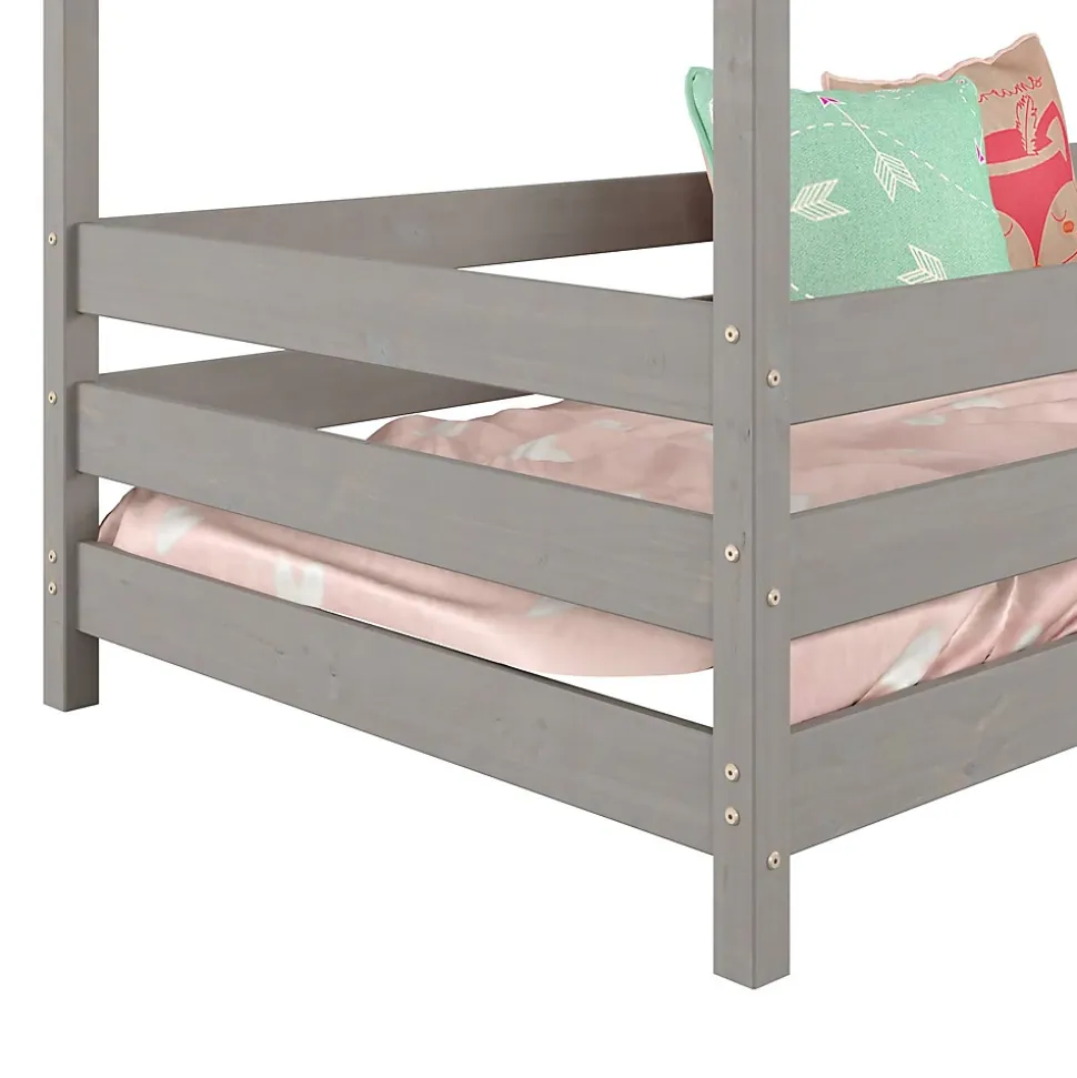 Lit cabane RENA 90 x 200 cm, en pin massif lasuré gris