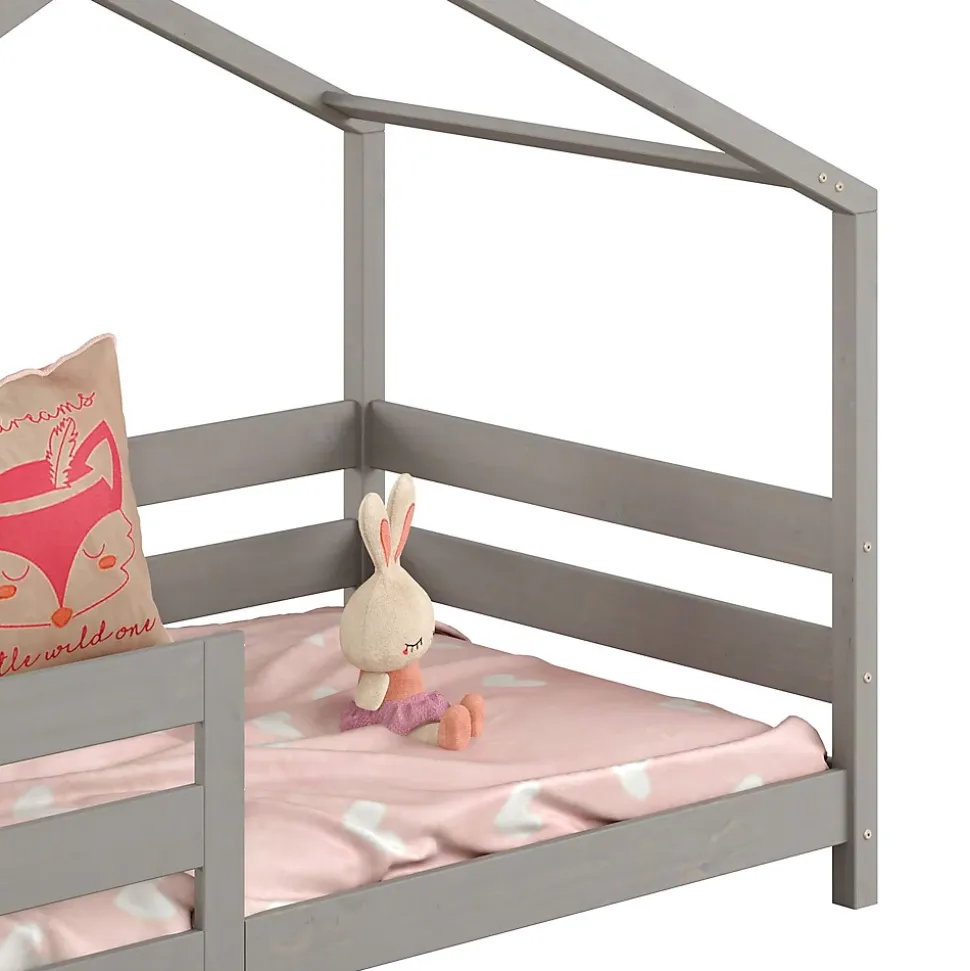 Lit cabane RENA 90 x 200 cm, en pin massif lasuré gris