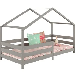 Lit cabane RENA 90 x 200 cm, en pin massif lasuré gris