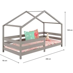 Lit cabane RENA 90 x 200 cm, en pin massif lasuré gris
