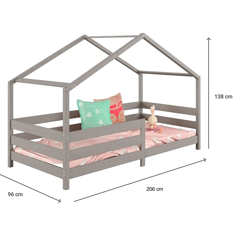 Lit cabane RENA 90 x 200 cm, en pin massif lasuré gris