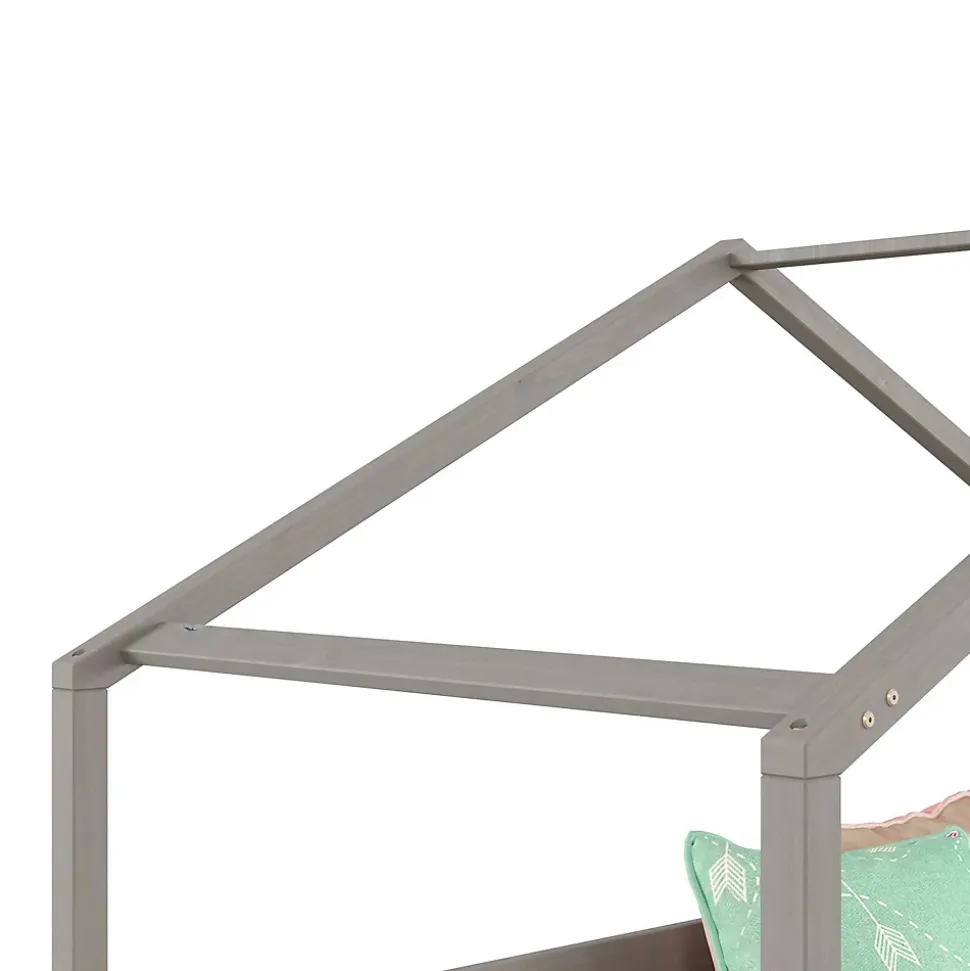 Lit cabane RENA 90 x 200 cm, en pin massif lasuré gris