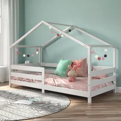 Lit cabane RENA 90 x 190 cm, en pin massif lasuré blanc