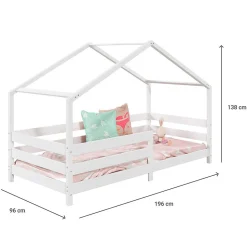 Lit cabane RENA 90 x 190 cm, en pin massif lasuré blanc