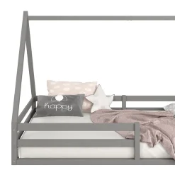 Lit cabane SILA 90 x 200 cm, en pin massif gris