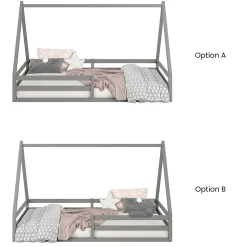 Lit cabane SILA 90 x 200 cm, en pin massif gris