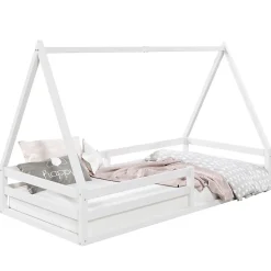 Lit cabane SILA 90 x 190 cm, en pin massif blanc