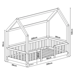 Lit cabane Sisimiut avec matelas 90 x 200 cm rose / blanc en.casa