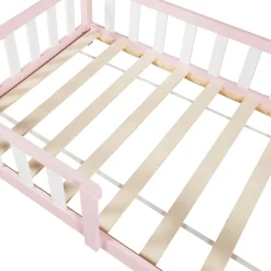 Lit cabane Sisimiut avec matelas 90 x 200 cm rose / blanc en.casa