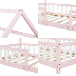 Lit cabane Sisimiut avec matelas 90 x 200 cm rose / blanc en.casa