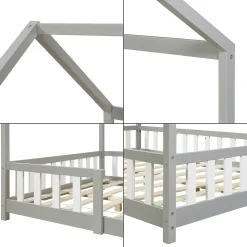 Lit cabane Sisimiut avec matelas 120 x 200 cm gris clair / blanc en.casa