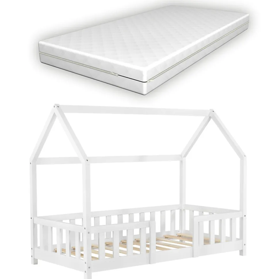 Lit cabane Sisimiut avec matelas 70 x 140 cm blanc en.casa