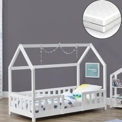 Lit cabane Sisimiut avec matelas 70 x 140 cm blanc en.casa