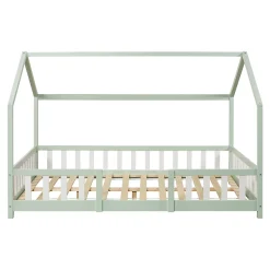 Lit cabane Sisimiut avec matelas 120 x 200 cm vert menthe / blanc en.casa