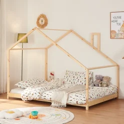 Lit cabane Siuntio bois de pin 140 x 200 cm naturel en.casa