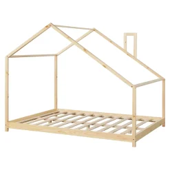 Lit cabane Siuntio bois de pin 140 x 200 cm naturel en.casa