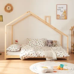 Lit cabane Siuntio bois de pin 140 x 200 cm naturel en.casa