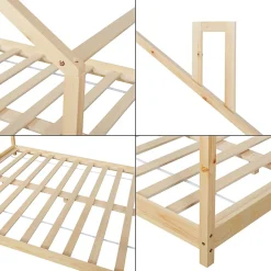 Lit cabane Siuntio bois de pin 140 x 200 cm naturel en.casa